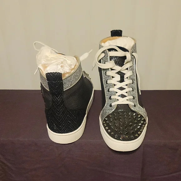 Christian Louboutin Black and Gray Spiked Sneakers